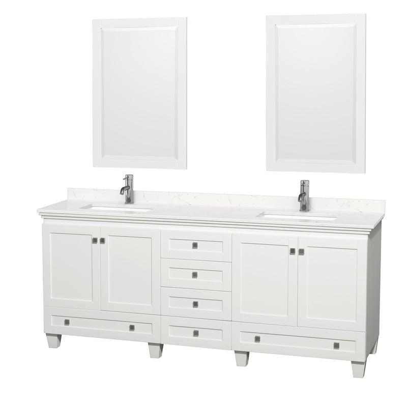 Wyndham Acclaim 80" Double Bathroom Vanity In White Light-Vein Carrara Cultured Marble Countertop Undermount Square Sinks And 24" Mirrors WCV800080DWHC2UNSM24