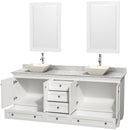 Wyndham Acclaim 80" Double Bathroom Vanity In White White Carrara Marble Countertop Pyra Bone Porcelain Sinks and 24" Mirrors WCV800080DWHCMD2BM24