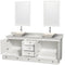 Wyndham Acclaim 80" Double Bathroom Vanity In White White Carrara Marble Countertop Pyra Bone Porcelain Sinks and 24" Mirrors WCV800080DWHCMD2BM24