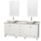 Wyndham Acclaim 80" Double Bathroom Vanity In White White Carrara Marble Countertop Pyra Bone Porcelain Sinks And 24" Mirrors WCV800080DWHCMD2BM24