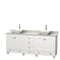 Wyndham Acclaim 80" Double Bathroom Vanity In White White Carrara Marble Countertop Pyra Bone Porcelain Sinks And No Mirrors WCV800080DWHCMD2BMXX