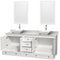 Wyndham Acclaim 80" Double Bathroom Vanity In White White Carrara Marble Countertop Pyra White Porcelain Sinks and 24" Mirrors WCV800080DWHCMD2WM24