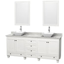 Wyndham Acclaim 80" Double Bathroom Vanity In White White Carrara Marble Countertop Pyra White Porcelain Sinks And 24" Mirrors WCV800080DWHCMD2WM24