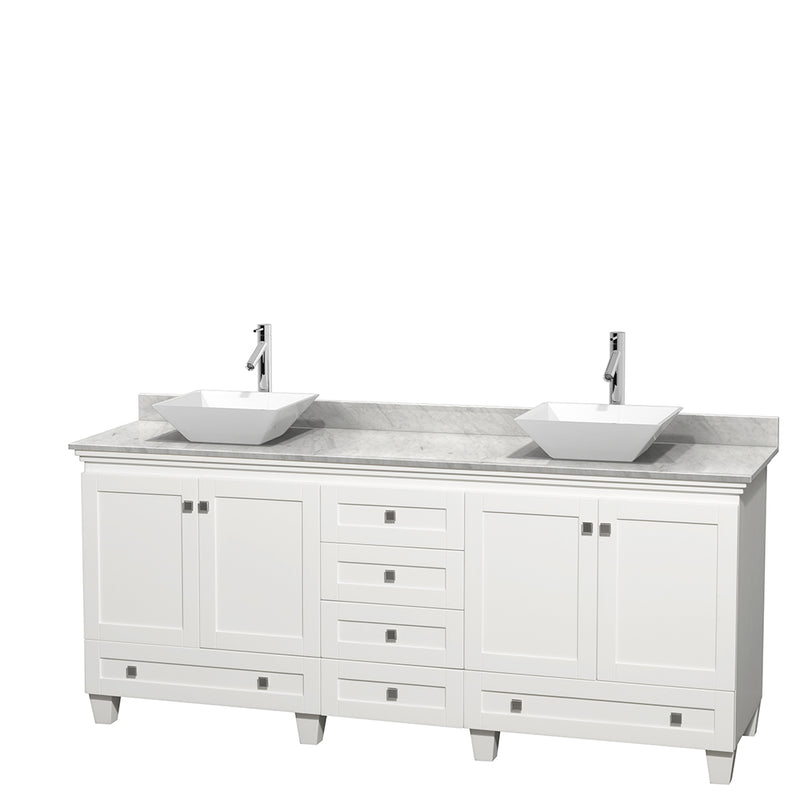 Wyndham Acclaim 80" Double Bathroom Vanity In White White Carrara Marble Countertop Pyra White Porcelain Sinks And No Mirrors WCV800080DWHCMD2WMXX