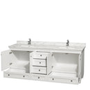 Wyndham Acclaim 80" Double Bathroom Vanity In White White Carrara Marble Countertop Undermount Square Sinks and No Mirrors WCV800080DWHCMUNSMXX