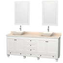 Wyndham AAA Acclaim 80" Double Bathroom Vanity In White Ivory Marble Countertop Pyra Bone Porcelain Sinks And 24" Mirrors WCV800080DWHIVD2BM24