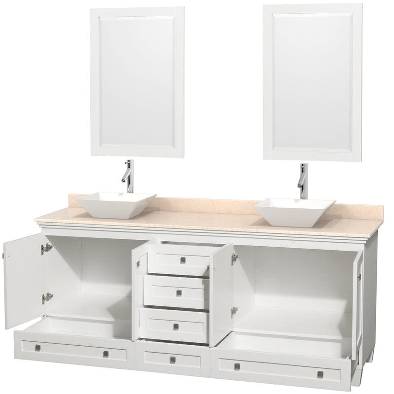 Wyndham AAA Acclaim 80" Double Bathroom Vanity In White Ivory Marble Countertop Pyra White Porcelain Sinks and 24" Mirrors WCV800080DWHIVD2WM24