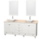 Wyndham AAA Acclaim 80" Double Bathroom Vanity In White Ivory Marble Countertop Pyra White Porcelain Sinks And 24" Mirrors WCV800080DWHIVD2WM24