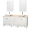 Wyndham AAA Acclaim 80" Double Bathroom Vanity In White Ivory Marble Countertop Pyra White Porcelain Sinks And 24" Mirrors WCV800080DWHIVD2WM24