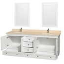 Wyndham AAA Acclaim 80" Double Bathroom Vanity In White Ivory Marble Countertop Undermount Square Sinks and 24" Mirrors WCV800080DWHIVUNSM24