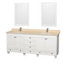 Wyndham AAA Acclaim 80" Double Bathroom Vanity In White Ivory Marble Countertop Undermount Square Sinks And 24" Mirrors WCV800080DWHIVUNSM24