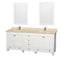 Wyndham AAA Acclaim 80" Double Bathroom Vanity In White Ivory Marble Countertop Undermount Square Sinks And 24" Mirrors WCV800080DWHIVUNSM24