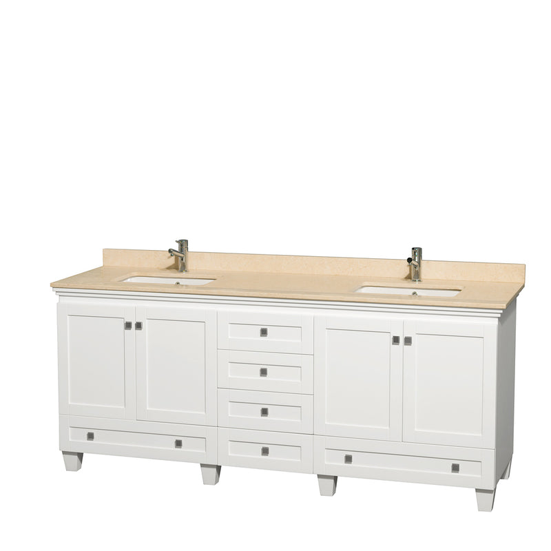 Wyndham AAA Acclaim 80" Double Bathroom Vanity In White Ivory Marble Countertop Undermount Square Sinks And No Mirrors WCV800080DWHIVUNSMXX