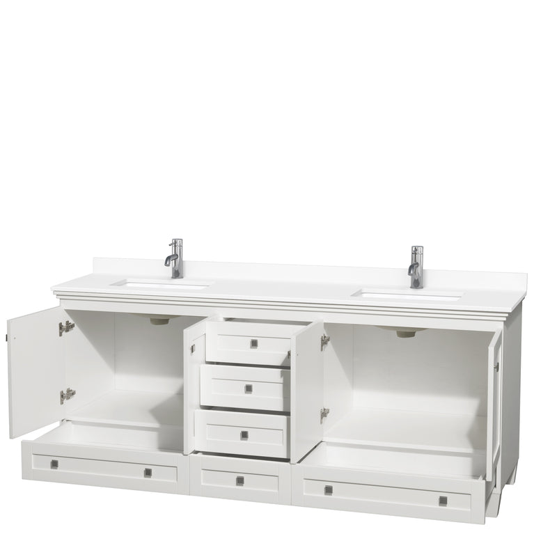 Wyndham Acclaim 80" Double Bathroom Vanity In White White Cultured Marble Countertop Undermount Square Sinks and No Mirrors WCV800080DWHWCUNSMXX