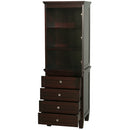 Wyndham Acclaim Bathroom Linen Tower In Espresso with Shelved Cabinet Storage and 4 Drawers WCV8000LTES