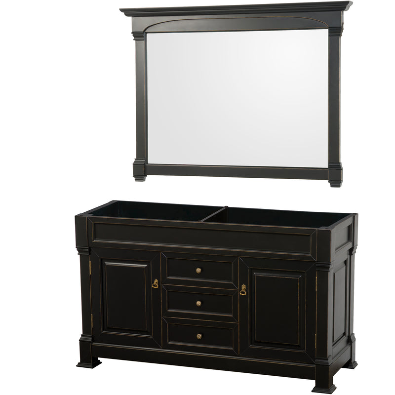 Wyndham AAA Andover 60" Double Bathroom Vanity In Black No Countertop No Sink And 56" Mirror WCVTRAD60DBKCXSXXM56