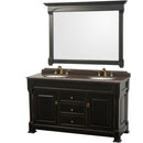 Wyndham AAA Andover 60" Double Bathroom Vanity In Black Imperial Brown Granite Countertop Undermount Oval Sinks And 56" Mirror WCVTRAD60DBKIBUNOM56