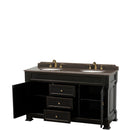 Wyndham AAA Andover 60" Double Bathroom Vanity In Black Imperial Brown Granite Countertop Undermount Oval Sinks and No Mirror WCVTRAD60DBKIBUNOMXX