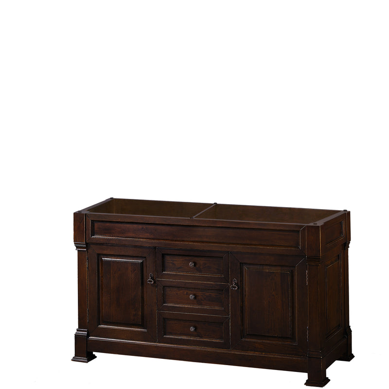 Wyndham AAA Andover 60" Double Bathroom Vanity In Dark Cherry No Countertop No Sink And No Mirror WCVTRAD60DDCCXSXXMXX