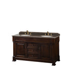 Wyndham AAA Andover 60" Double Bathroom Vanity In Dark Cherry Imperial Brown Granite Countertop Undermount Oval Sinks And No Mirror WCVTRAD60DDCIBUNOMXX