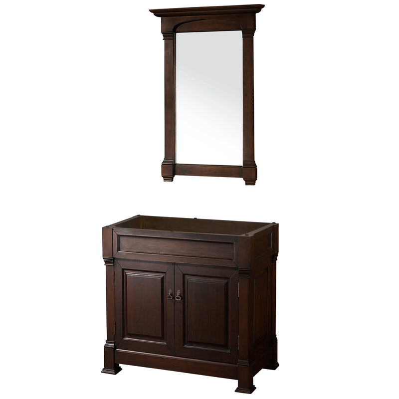 Wyndham Andover 36" Single Bathroom Vanity In Dark Cherry No Countertop No Sink And 28" Mirror WCVTRAS36SDCCXSXXM28