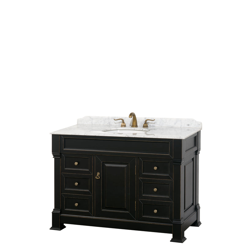 Wyndham Andover 48" Single Bathroom Vanity In Black White Carrara Marble Countertop Undermount Oval Sink And No Mirror WCVTRAS48SBKCMUNOMXX