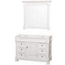 Wyndham Andover 48" Single Bathroom Vanity In White No Countertop No Sink And 44" Mirror WCVTRAS48SWHCXSXXM44