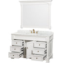 Wyndham Andover 55" Single Bathroom Vanity In White White Carrara Marble Countertop White Undermount Sink and 50" Mirror WCVTS55WHCW