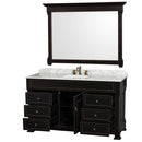 Wyndham Andover 60" Single Bathroom Vanity In Antique Black with White Carrara Marble Top with White Undermount Round Sink and 56" Mirror WCVTRAS60SBKCMUNDM56