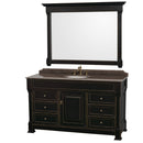 Wyndham AAA Andover 60" Single Bathroom Vanity In Black Imperial Brown Granite Countertop Undermount Oval Sink And 56" Mirror WCVTRAS60SBKIBUNOM56