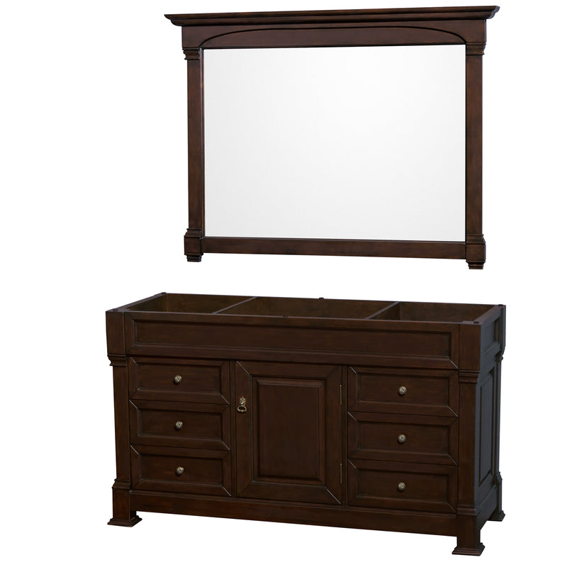 Wyndham Andover 60" Single Bathroom Vanity In Dark Cherry No Countertop No Sink And 56" Mirror WCVTRAS60SDCCXSXXM56