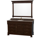 Wyndham AAA Andover 60" Single Bathroom Vanity In Dark Cherry Imperial Brown Granite Countertop Undermount Oval Sink And 56" Mirror WCVTRAS60SDCIBUNOM56