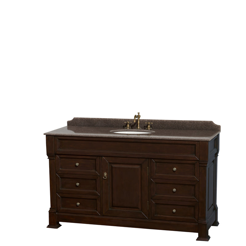 Wyndham AAA Andover 60" Single Bathroom Vanity In Dark Cherry Imperial Brown Granite Countertop Undermount Oval Sink And No Mirror WCVTRAS60SDCIBUNOMXX