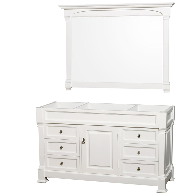 Wyndham Andover 60" Single Bathroom Vanity In White No Countertop No Sink And 56" Mirror WCVTRAS60SWHCXSXXM56