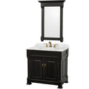 Wyndham Andover 36" Single Bathroom Vanity In Antique Black White Carrara Marble Countertop White Undermount Round Sink And 28" Mirror WCVTS36BLCW