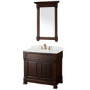 Wyndham Andover 36" Single Bathroom Vanity In Dark Cherry White Carrara Marble Countertop White Undermount Round Sink And 28" Mirror WCVTS36DCHCW