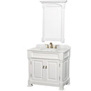 Wyndham Andover 36" Single Bathroom Vanity In White White Carrara Marble Countertop White Undermount Round Sink And 28" Mirror WCVTS36WHCW