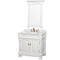 Wyndham Andover 36" Single Bathroom Vanity In White White Carrara Marble Countertop White Undermount Round Sink And 28" Mirror WCVTS36WHCW