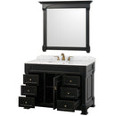 Wyndham Andover 48" Single Bathroom Vanity In Antique Black White Carrara Marble Countertop White Undermount Round Sink and 44" Mirror WCVTS48BLCW