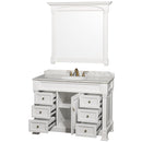 Wyndham Andover 48" Single Bathroom Vanity In White White Carrara Marble Countertop White Undermount Round Sink and 44" Mirror WCVTS48WHCW