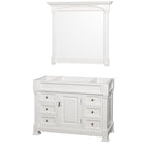 Wyndham Andover 48" Single Bathroom Vanity In White White Carrara Marble Countertop White Undermount Round Sink and 44" Mirror WCVTS48WHCW