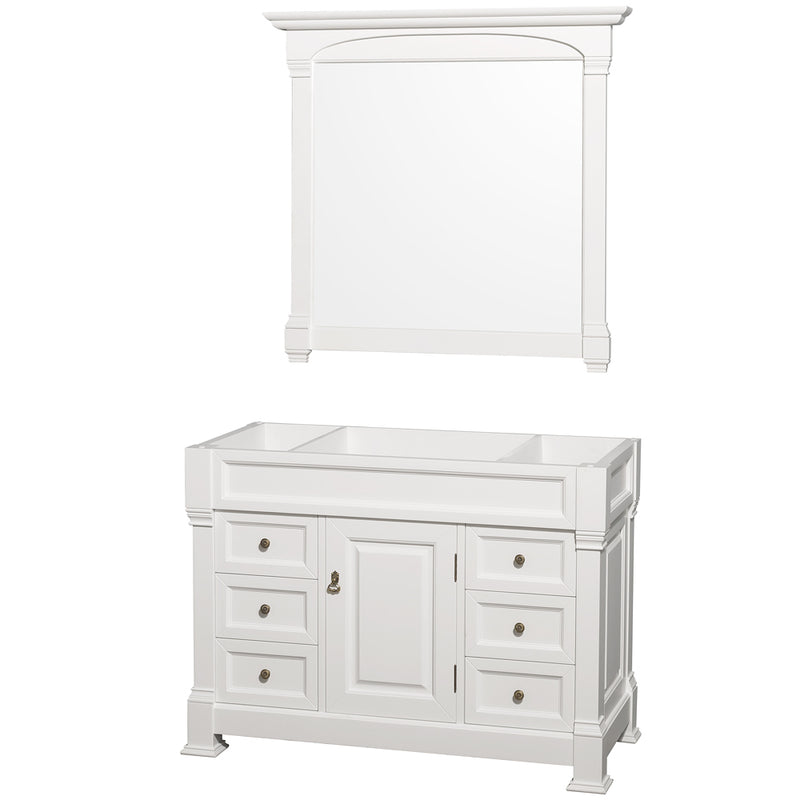 Wyndham Andover 48" Single Bathroom Vanity In White White Carrara Marble Countertop White Undermount Round Sink and 44" Mirror WCVTS48WHCW