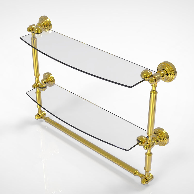 Allied Brass Waverly Place Collection 18 Inch Two Tiered Glass Shelf with Integrated Towel Bar WP-34TB-18-PB