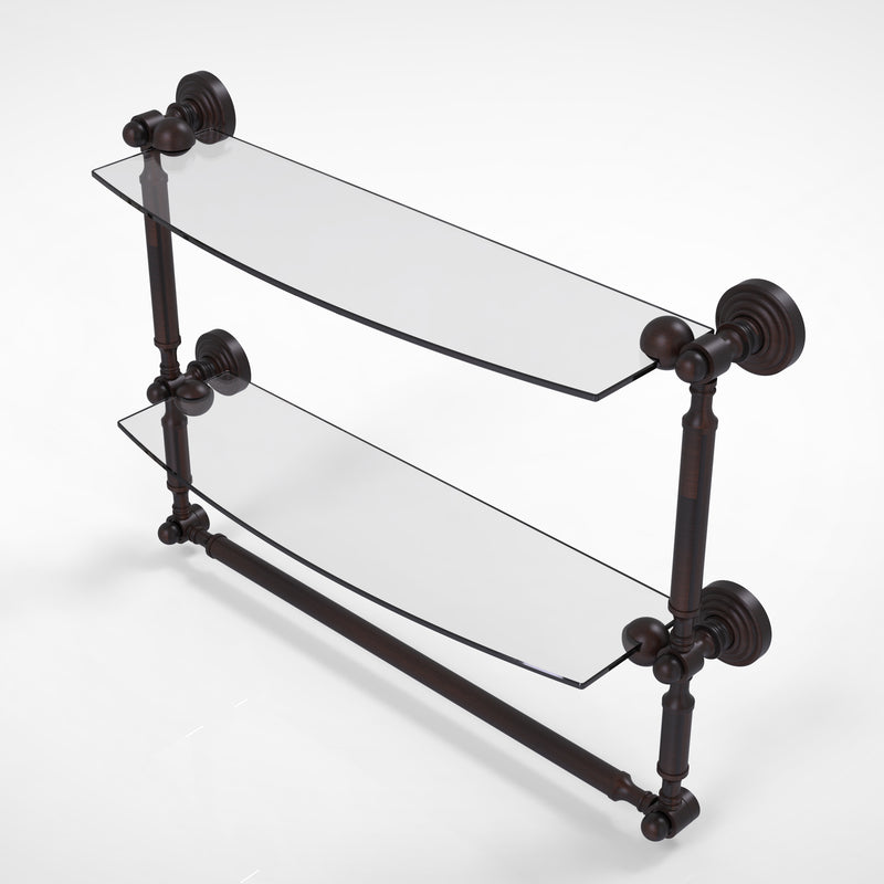 Allied Brass Waverly Place Collection 18 Inch Two Tiered Glass Shelf with Integrated Towel Bar WP-34TB-18-VB