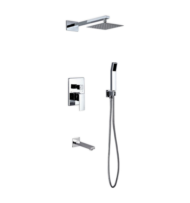 KubeBath Aqua Piazza Brass Shower Set with 8" Square Rain Shower Tub Filler and Handheld WR200TFHH3V