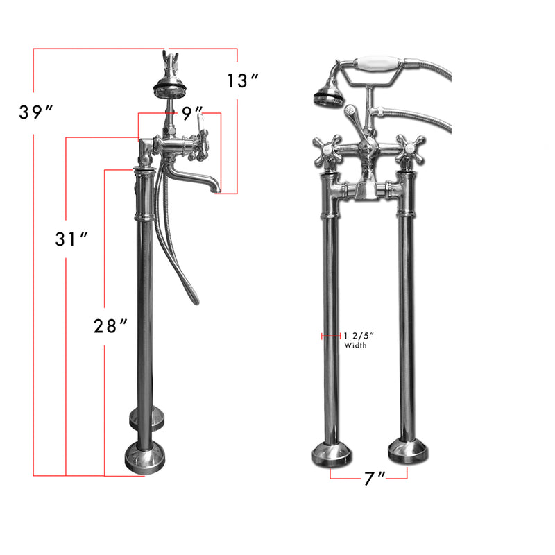 Cambridge Plumbing Freestanding H-Frame Supply Lines Faucet and Hand Held Shower Combo BRZ