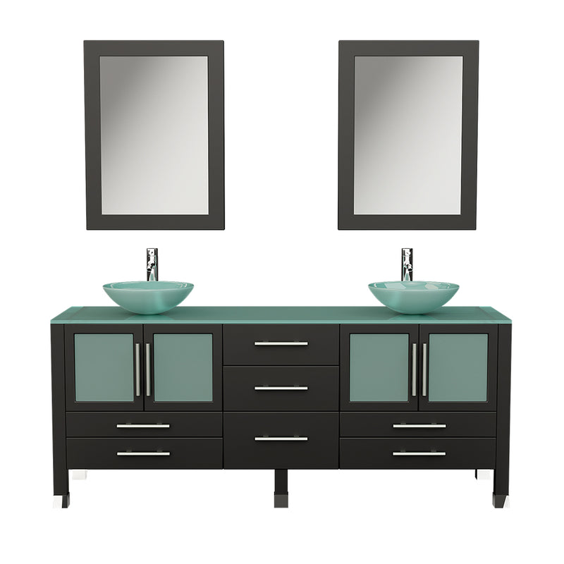 Cambridge Plumbing 71" Solid Wood & Glass Double Vessel Sink Vanity, PC Faucets