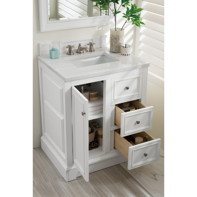 James Martin De Soto 30" Single Vanity Bright White with 3 cm Arctic Fall Solid Surface Top 825-V30-BW-3AF