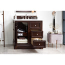 James Martin De Soto 36" Single Vanity Burnished Mahogany with 3 cm Arctic Fall Solid Surface Top 825-V36-BNM-3AF