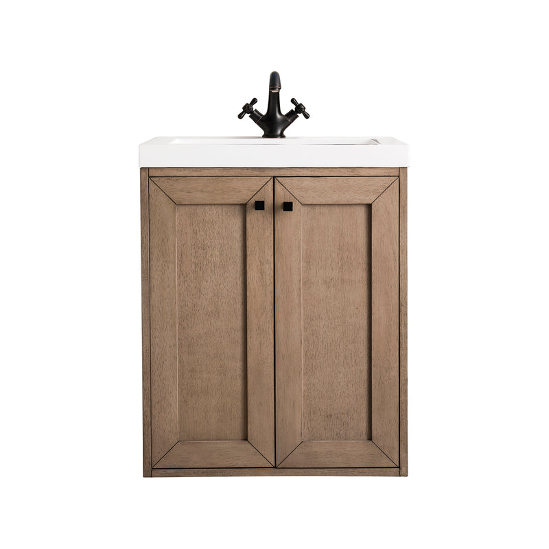 James Martin Chianti 24" Single Vanity Cabinet Whitewashed Walnut with White Glossy Resin Countertop E303-V24-WW-WG